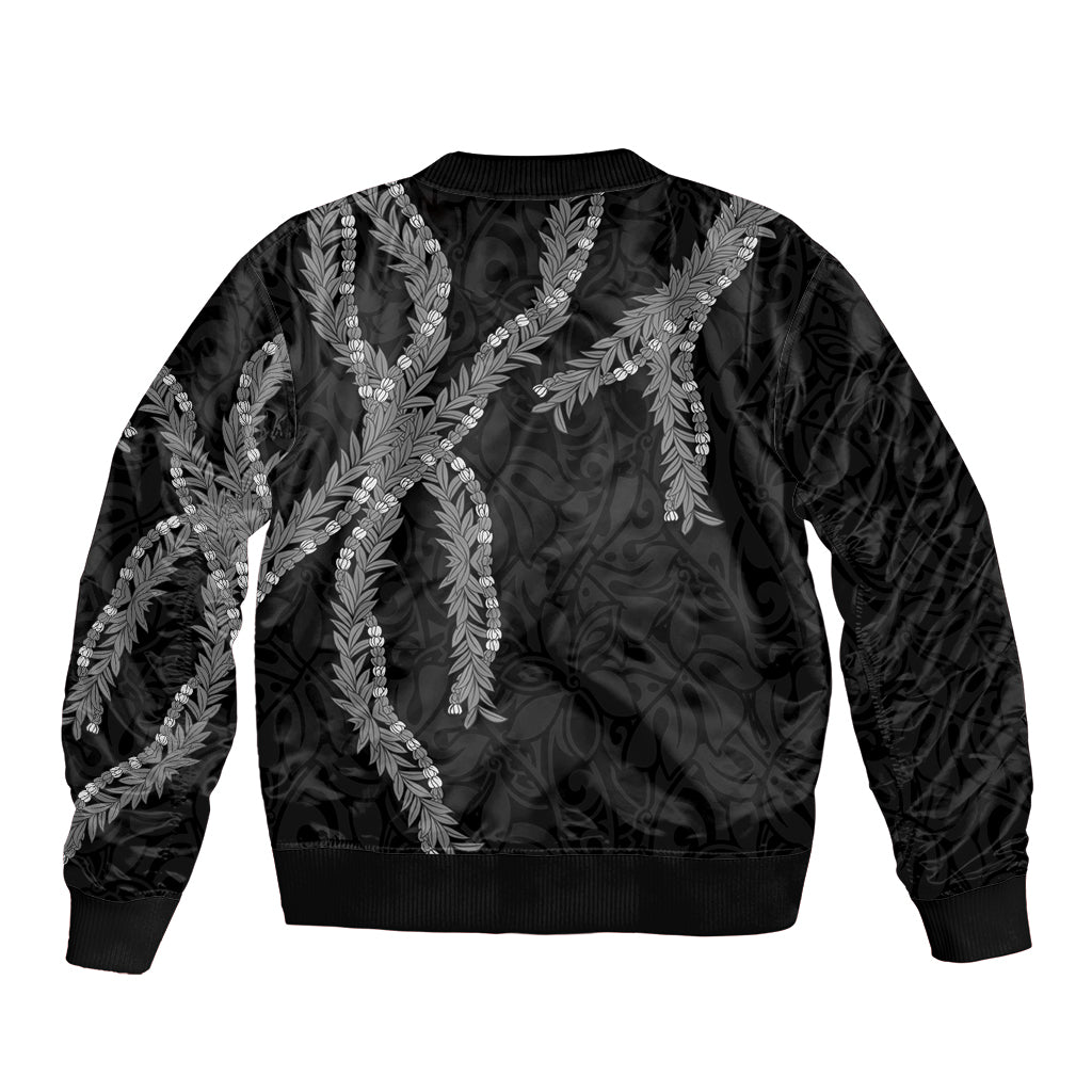 Hawaii Maile Lei Bomber Jacket Aloha Grayscale Color