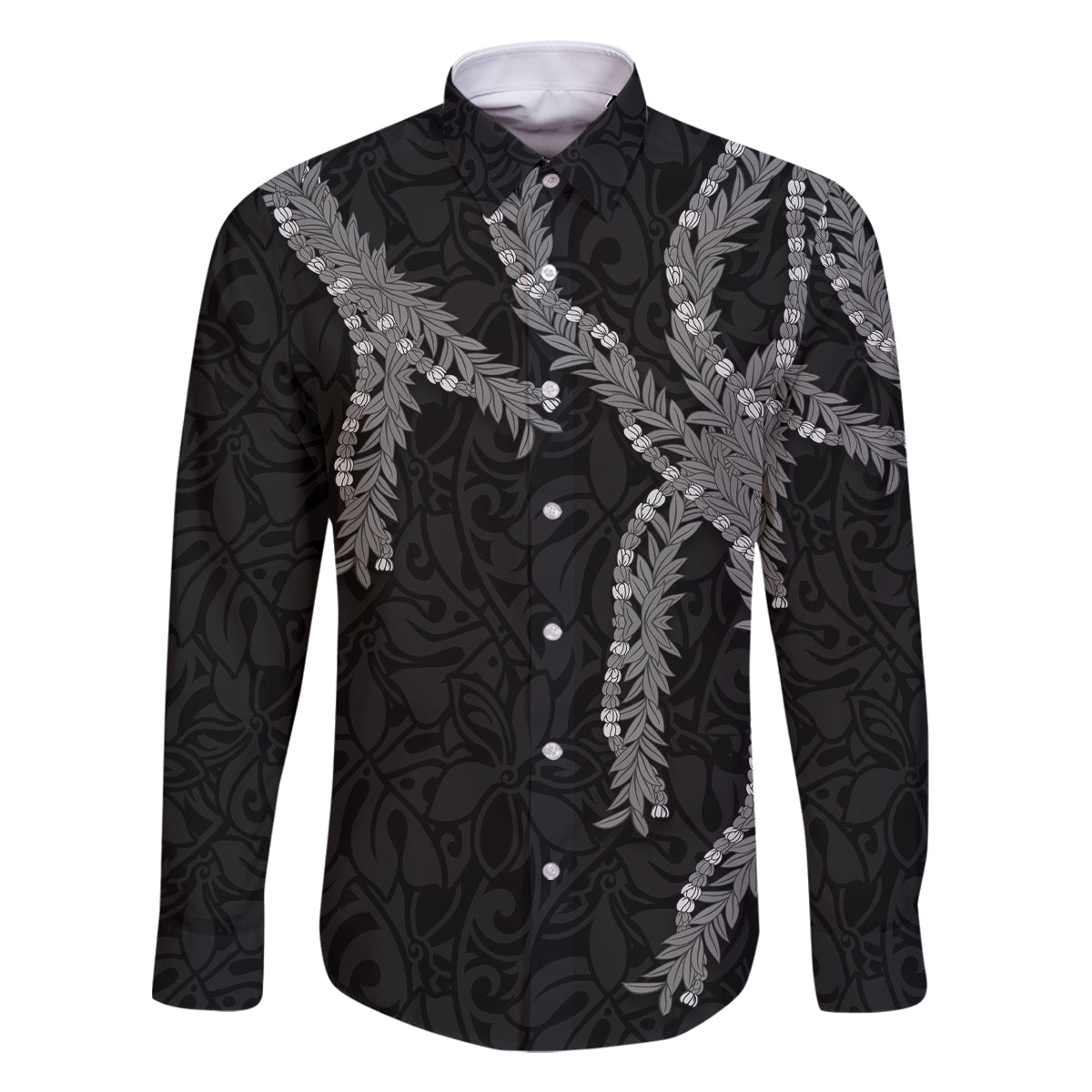 Hawaii Maile Lei Family Matching Mermaid Dress and Hawaiian Shirt Aloha Grayscale Color