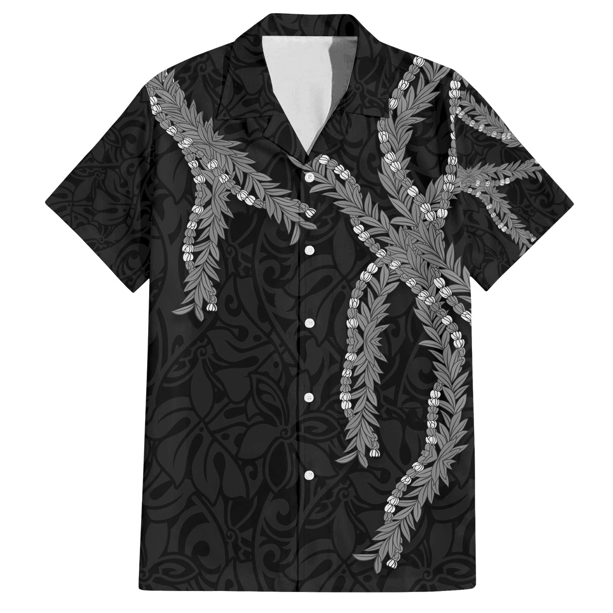 Hawaii Maile Lei Family Matching Off The Shoulder Long Sleeve Dress and Hawaiian Shirt Aloha Grayscale Color