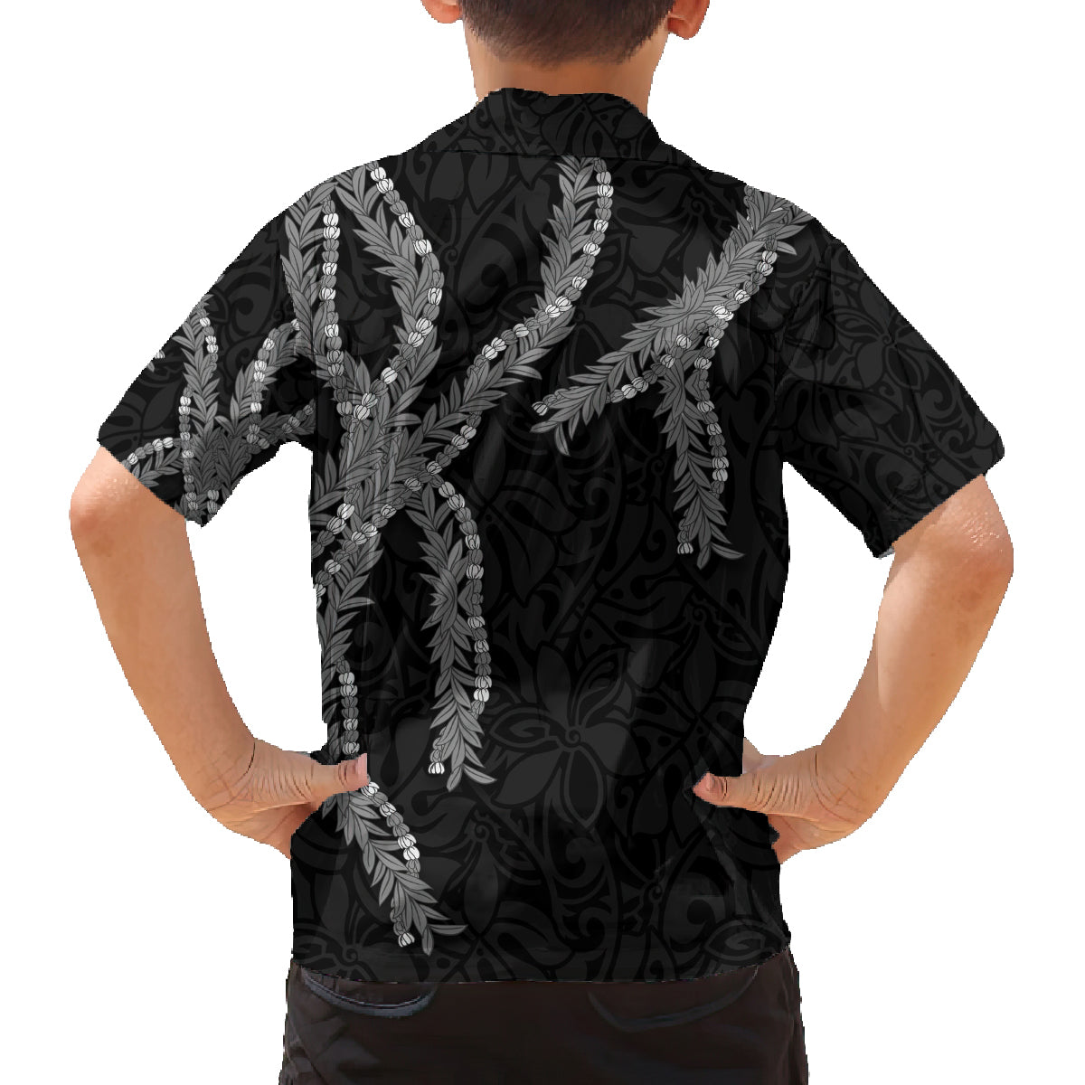 Hawaii Maile Lei Family Matching Tank Maxi Dress and Hawaiian Shirt Aloha Grayscale Color