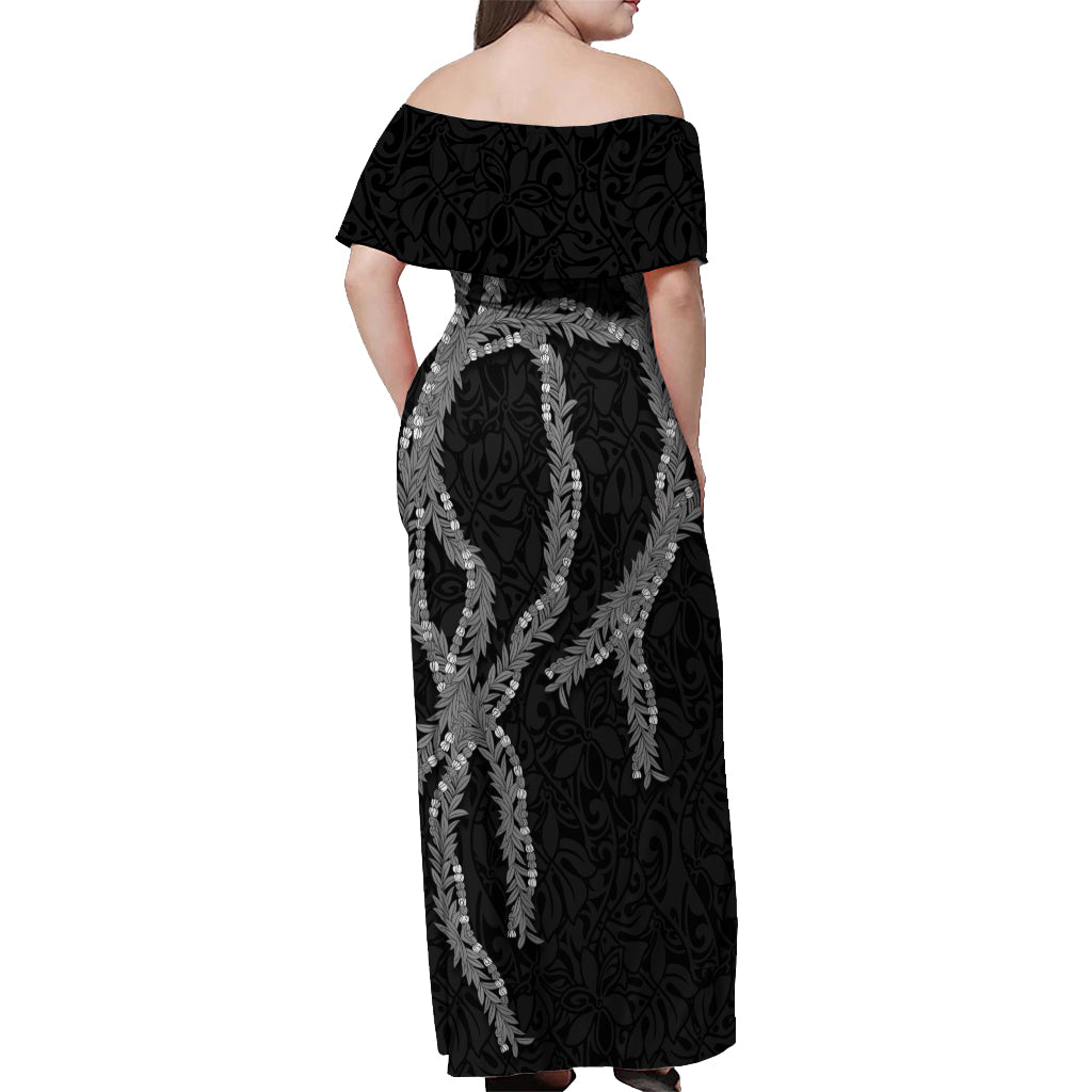 Hawaii Maile Lei Off Shoulder Maxi Dress Aloha Grayscale Color