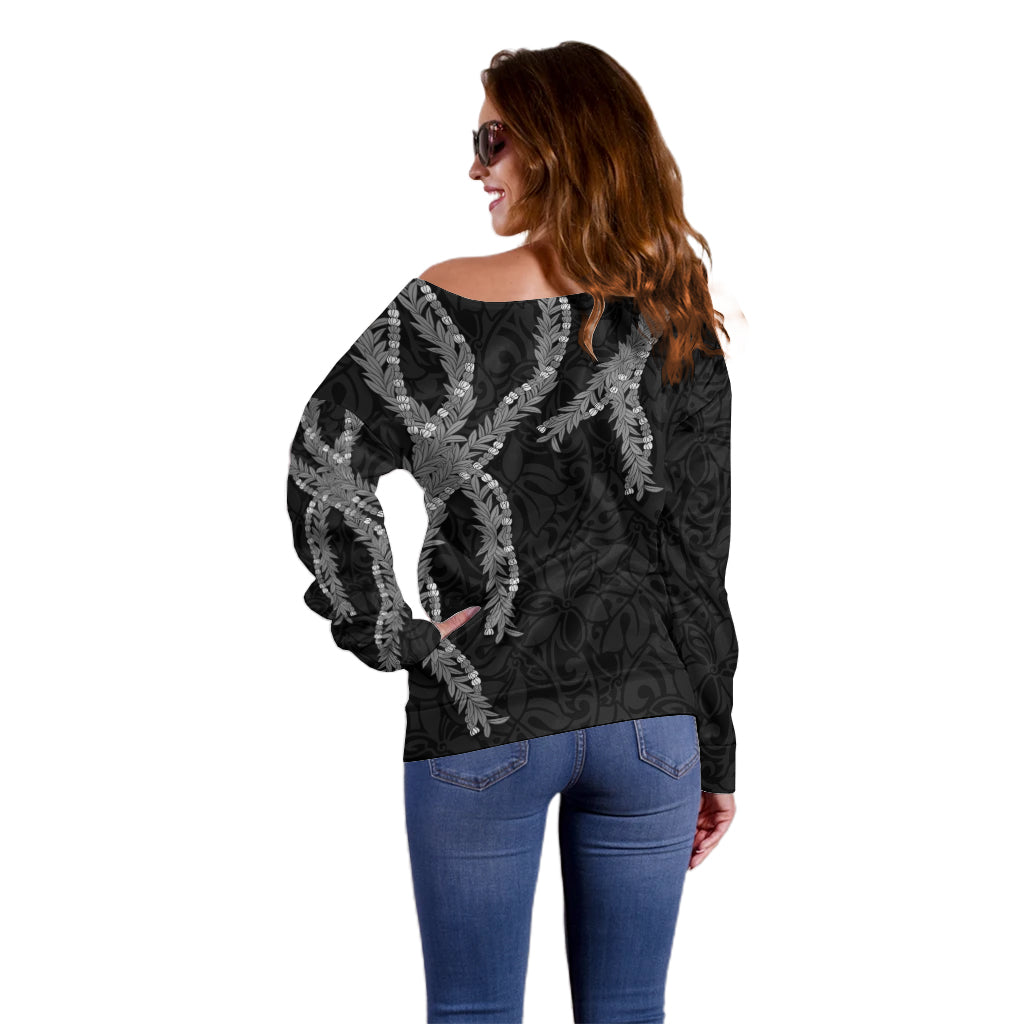 Hawaii Maile Lei Off Shoulder Sweater Aloha Grayscale Color