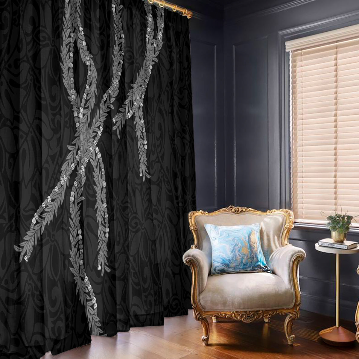 Hawaii Maile Lei Window Curtain Aloha Grayscale Color