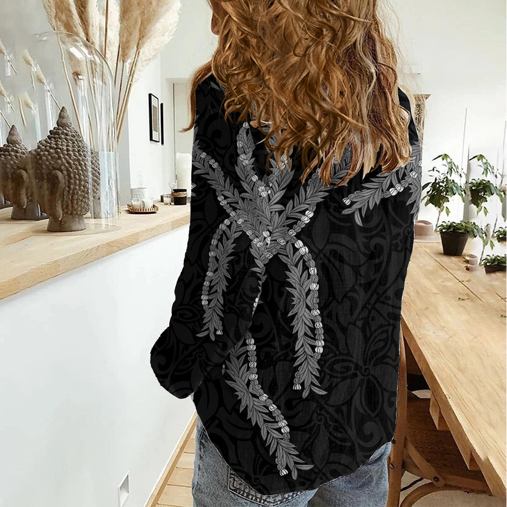 Hawaii Maile Lei Women Casual Shirt Aloha Grayscale Color