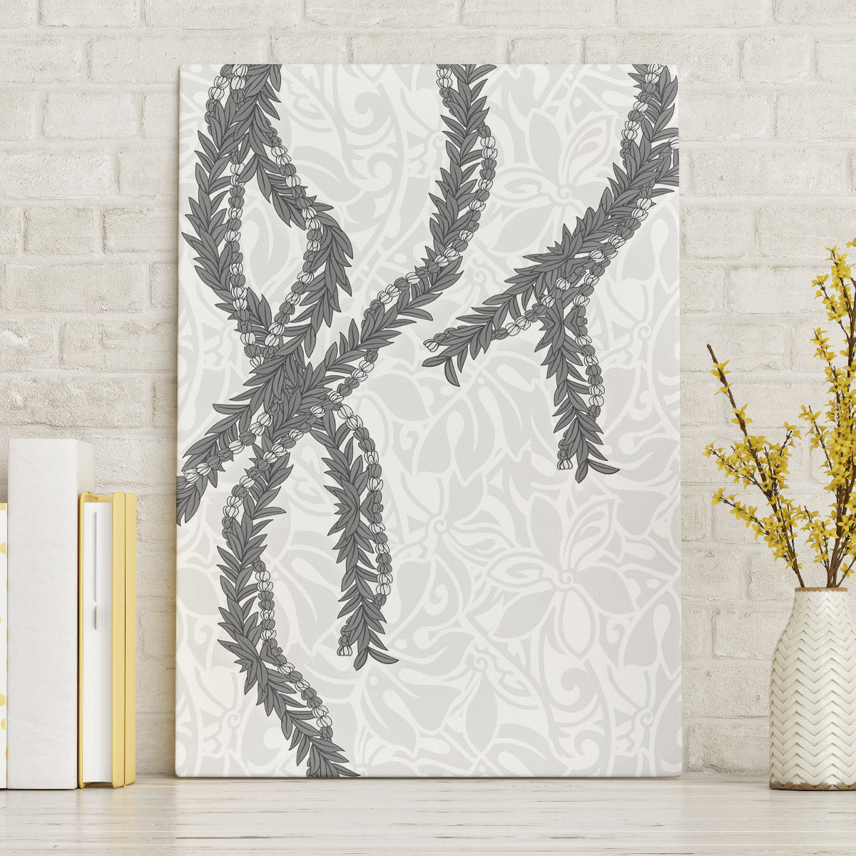 Hawaii Maile Lei Canvas Wall Art Aloha The Grey Color