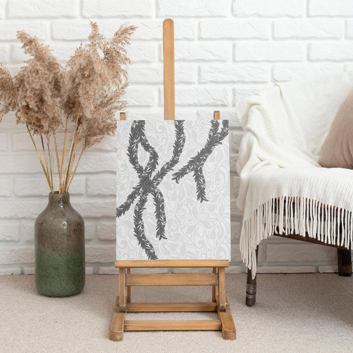 Hawaii Maile Lei Canvas Wall Art Aloha The Grey Color