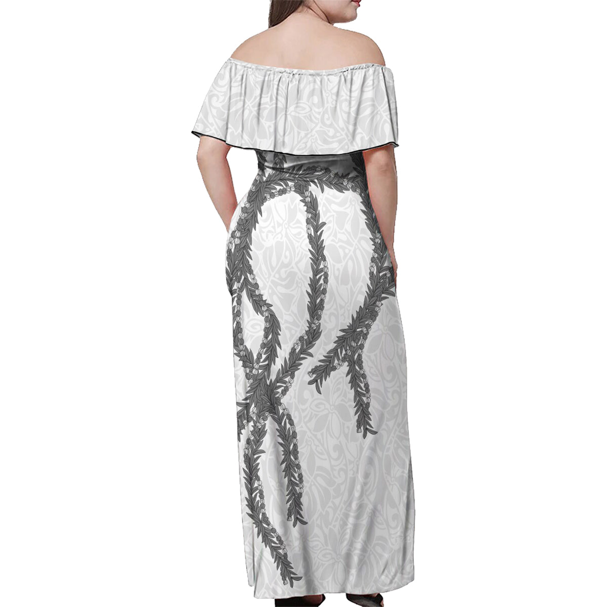 Hawaii Maile Lei Family Matching Off Shoulder Maxi Dress and Hawaiian Shirt Aloha The Grey Color