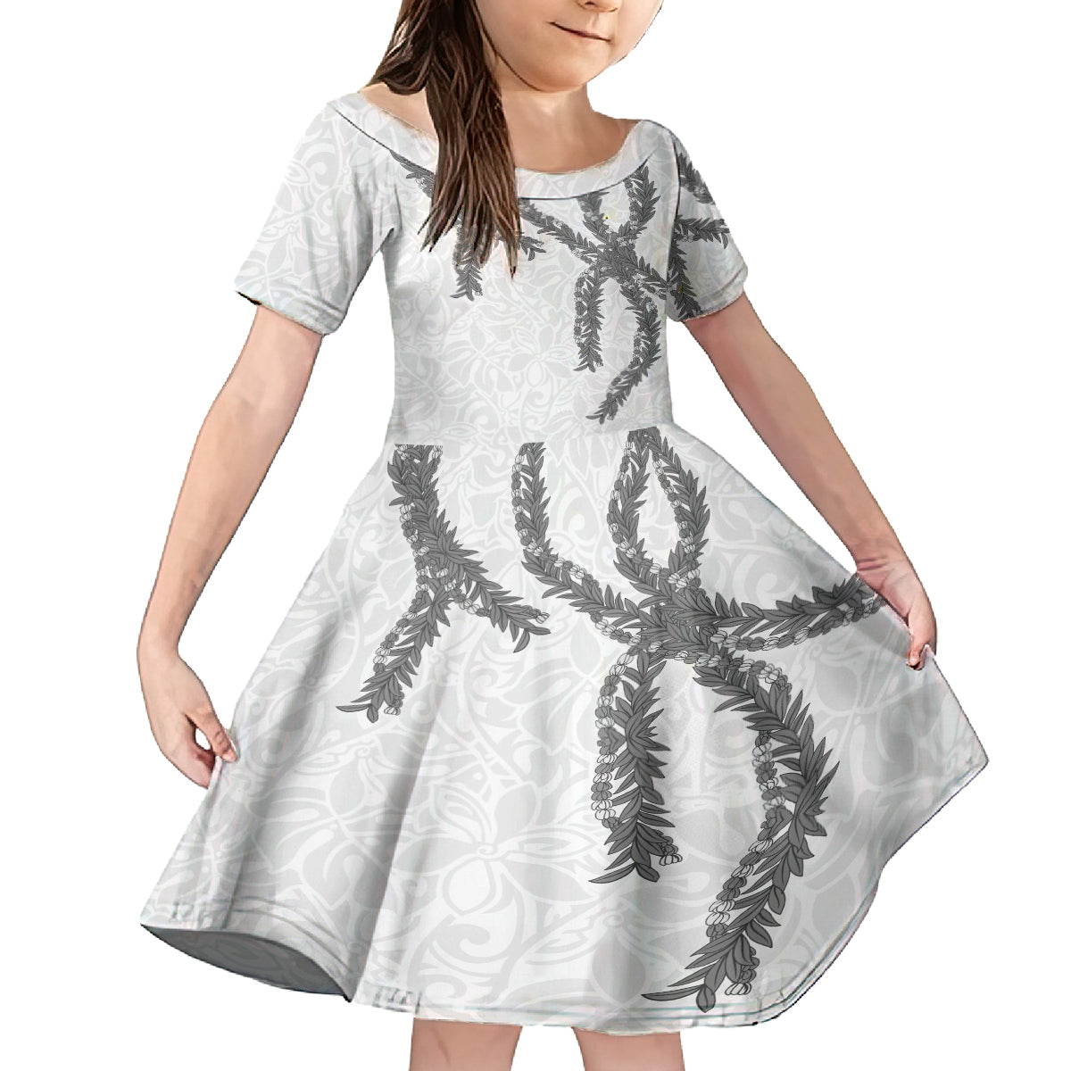Hawaii Maile Lei Kid Short Sleeve Dress Aloha The Grey Color