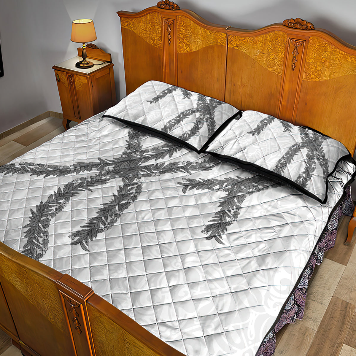 Hawaii Maile Lei Quilt Bed Set Aloha The Grey Color