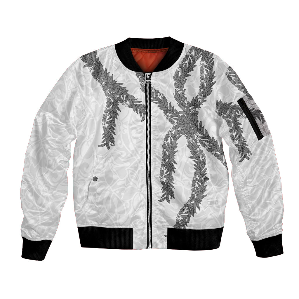Hawaii Maile Lei Sleeve Zip Bomber Jacket Aloha The Grey Color