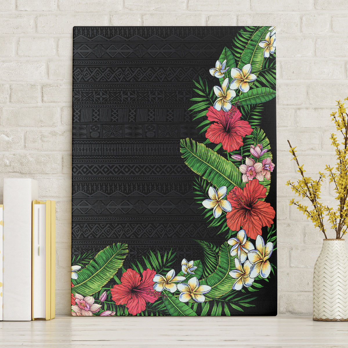 Hawaii Tropical Flowers and Leaves Canvas Wall Art Tapa Pattern Colorful Mode