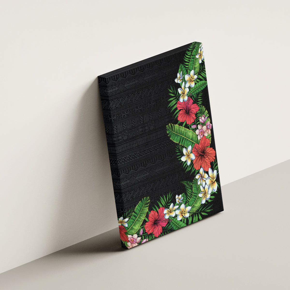 Hawaii Tropical Flowers and Leaves Canvas Wall Art Tapa Pattern Colorful Mode