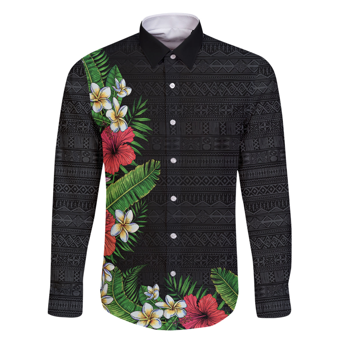 Hawaii Tropical Flowers and Leaves Family Matching Off Shoulder Maxi Dress and Hawaiian Shirt Tapa Pattern Colorful Mode