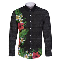 Hawaii Tropical Flowers and Leaves Family Matching Off Shoulder Short Dress and Hawaiian Shirt Tapa Pattern Colorful Mode