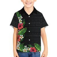 Hawaii Tropical Flowers and Leaves Family Matching Puletasi and Hawaiian Shirt Tapa Pattern Colorful Mode