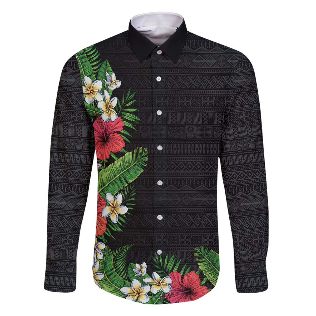 Hawaii Tropical Flowers and Leaves Family Matching Short Sleeve Bodycon Dress and Hawaiian Shirt Tapa Pattern Colorful Mode