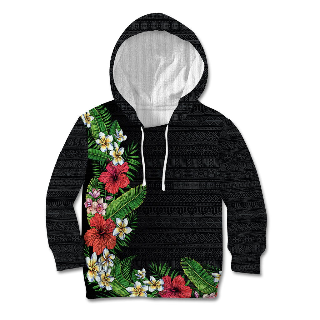 Hawaii Tropical Flowers and Leaves Kid Hoodie Tapa Pattern Colorful Mode LT03 Hoodie Black - Polynesian Pride