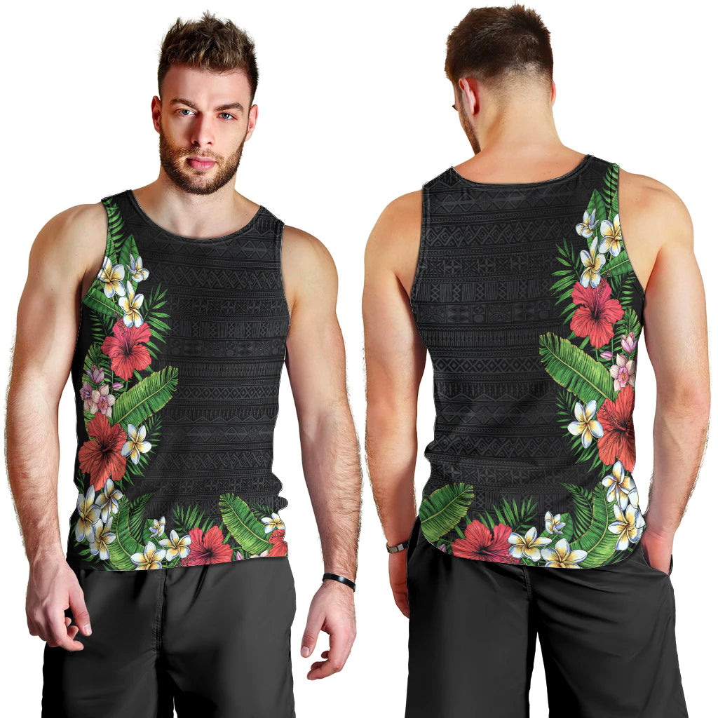 Hawaii Tropical Flowers and Leaves Men Tank Top Tapa Pattern Colorful Mode