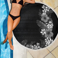 Hawaii Tropical Flowers and Leaves Beach Blanket Tapa Pattern Grayscale Mode