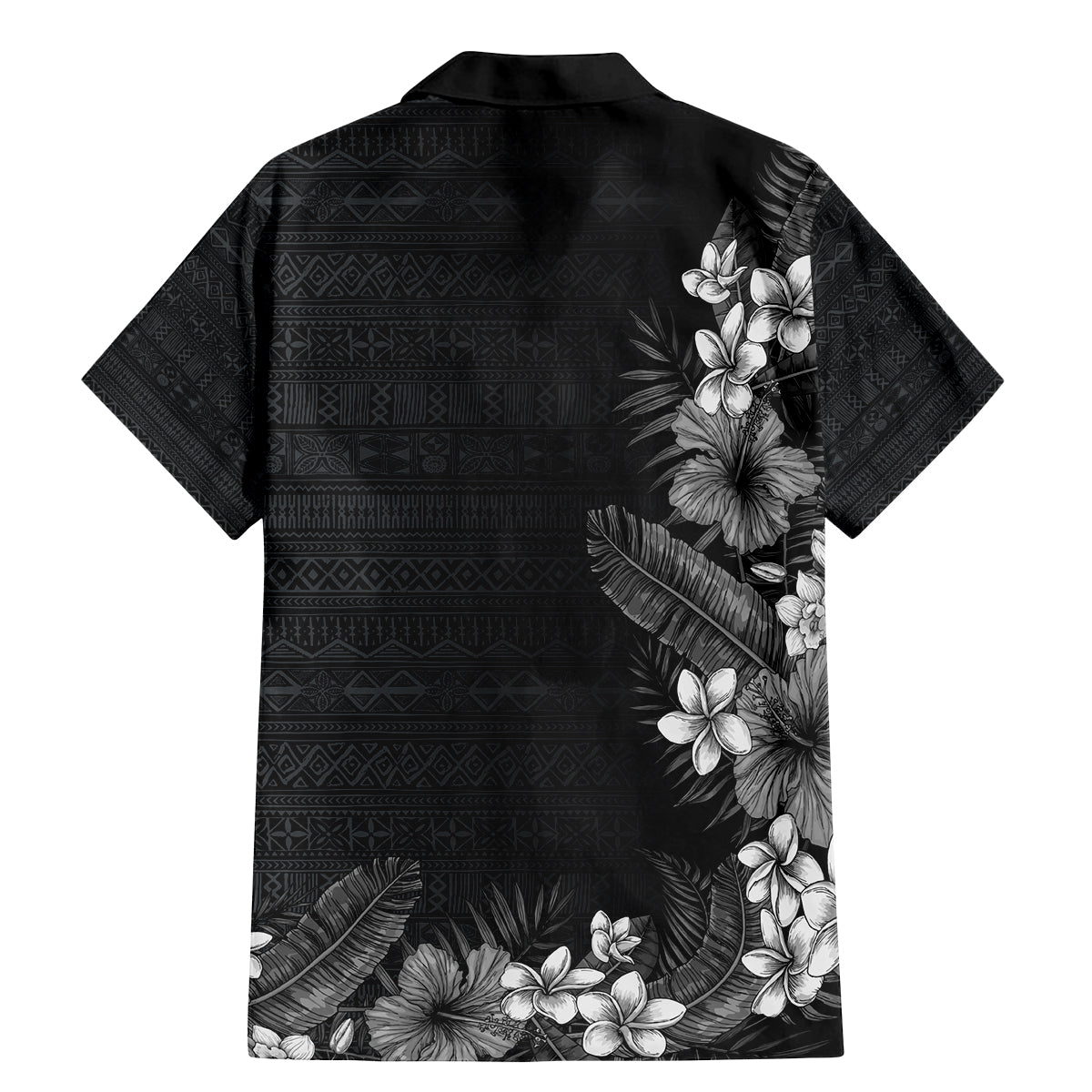 Hawaii Tropical Flowers and Leaves Family Matching Mermaid Dress and Hawaiian Shirt Tapa Pattern Grayscale Mode