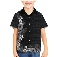 Hawaii Tropical Flowers and Leaves Family Matching Mermaid Dress and Hawaiian Shirt Tapa Pattern Grayscale Mode