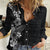 Hawaii Tropical Flowers and Leaves Women Casual Shirt Tapa Pattern Grayscale Mode