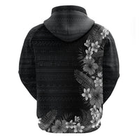 Hawaii Tropical Flowers and Leaves Zip Hoodie Tapa Pattern Grayscale Mode