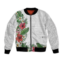 Hawaii Tropical Flowers and Leaves Bomber Jacket Tapa Pattern White Mode