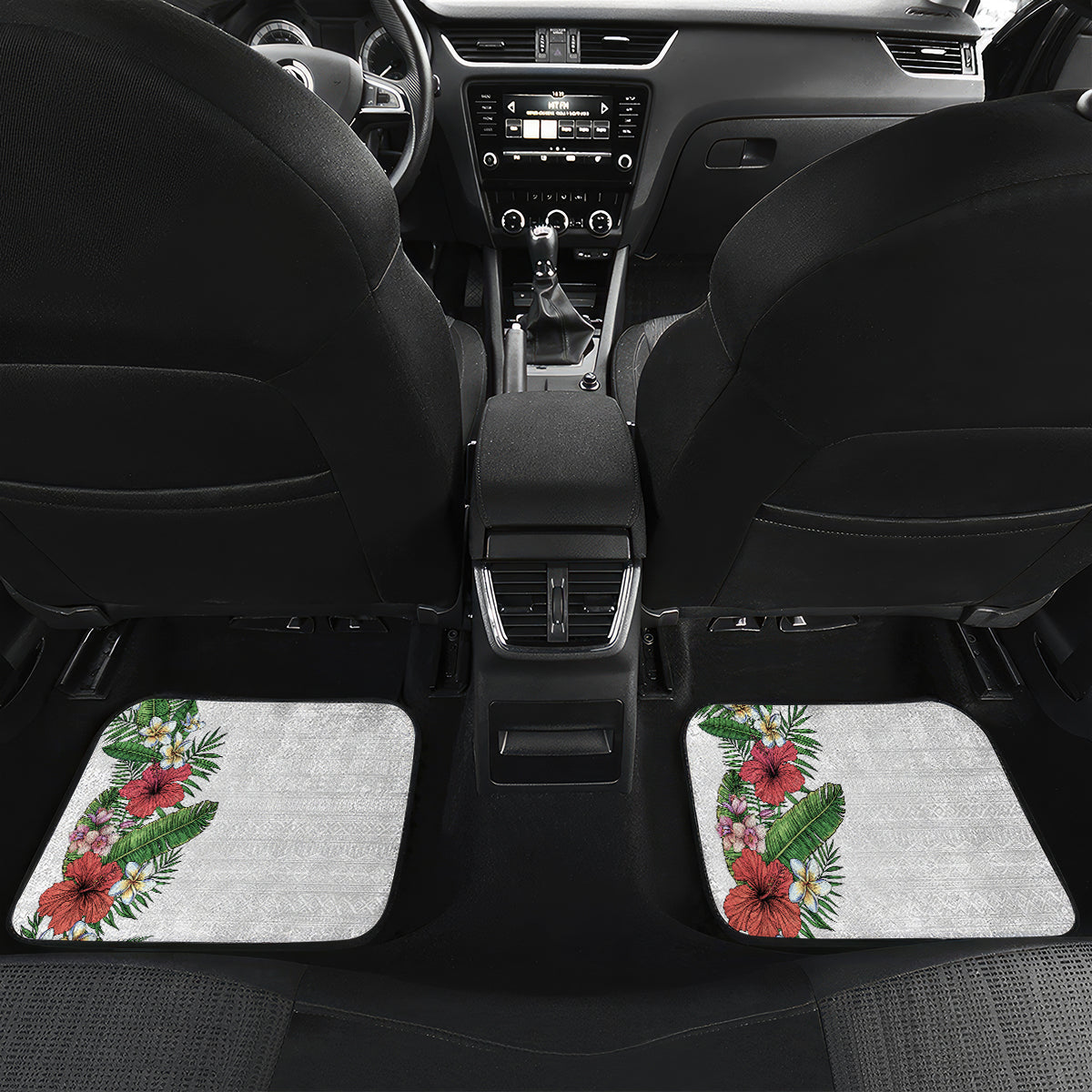 Hawaii Tropical Flowers and Leaves Car Mats Tapa Pattern White Mode