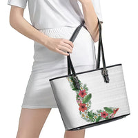 Hawaii Tropical Flowers and Leaves Leather Tote Bag Tapa Pattern White Mode