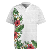 Hawaii Tropical Flowers and Leaves Rugby Jersey Tapa Pattern White Mode