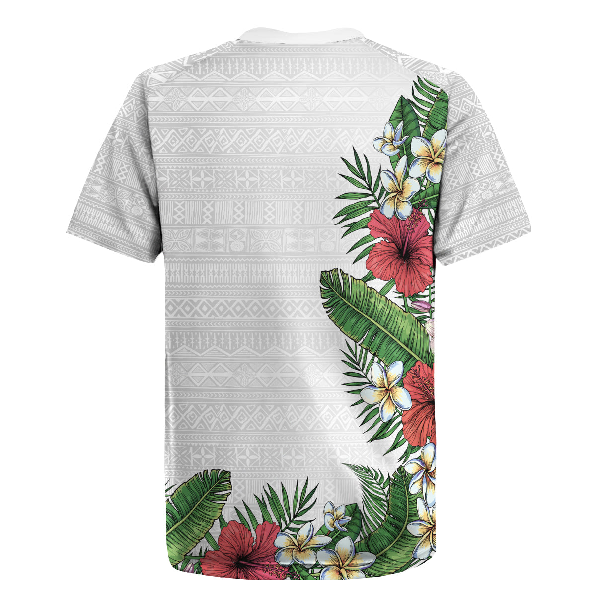 Hawaii Tropical Flowers and Leaves Rugby Jersey Tapa Pattern White Mode