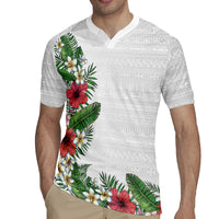 Hawaii Tropical Flowers and Leaves Rugby Jersey Tapa Pattern White Mode