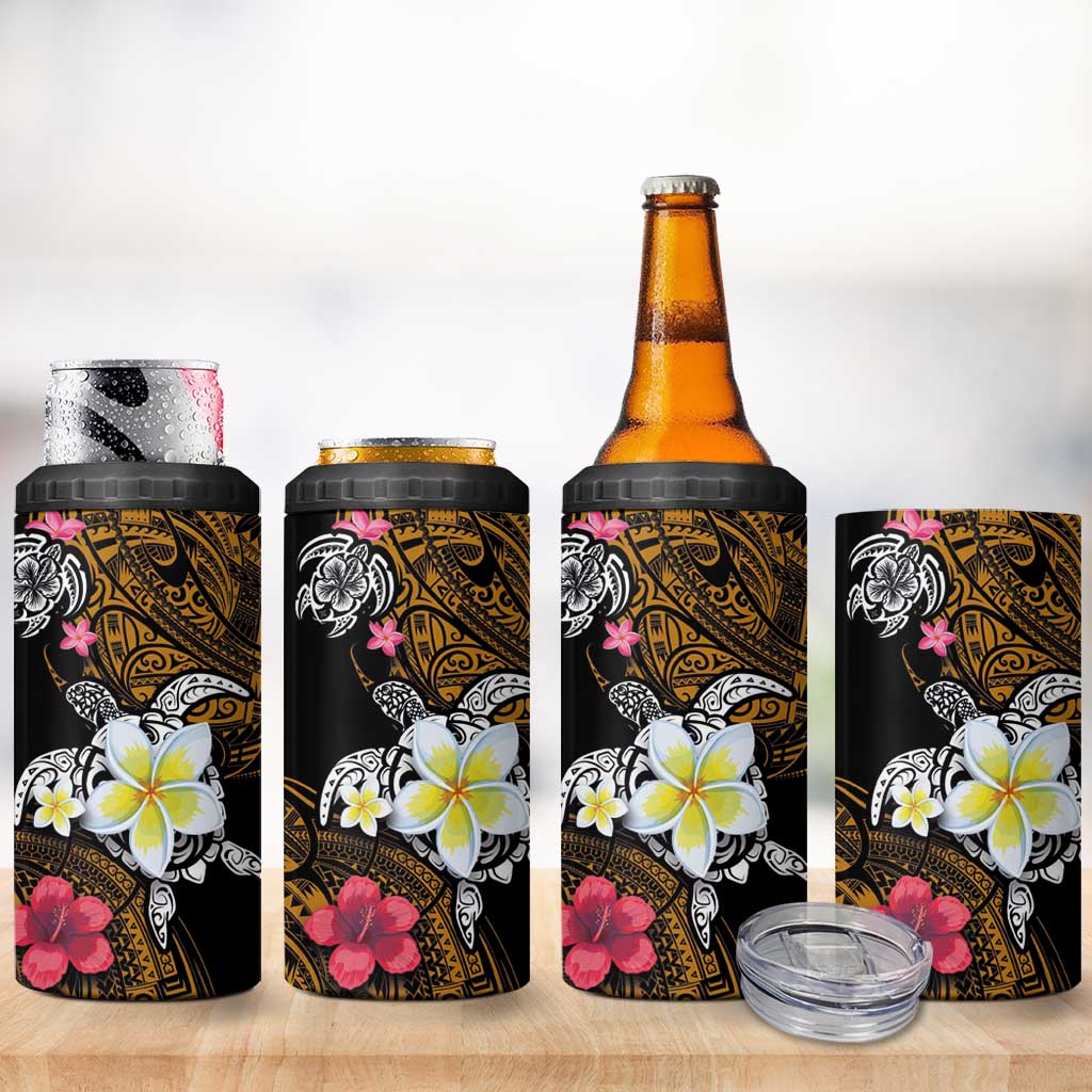 Hawaii Turtle and Tropical Flower 4 in 1 Can Cooler Tumbler Polynesian Pattern