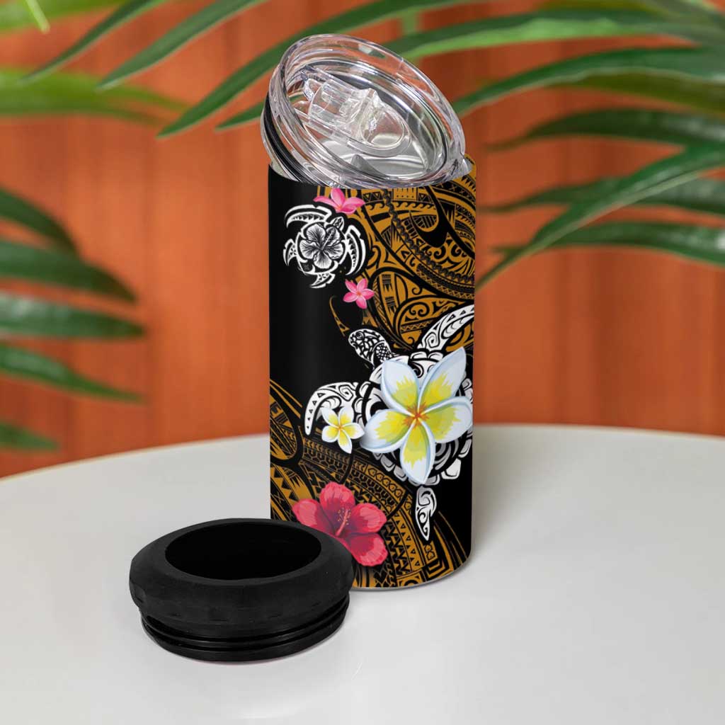 Hawaii Turtle and Tropical Flower 4 in 1 Can Cooler Tumbler Polynesian Pattern