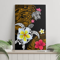 Hawaii Turtle and Tropical Flower Canvas Wall Art Polynesian Pattern