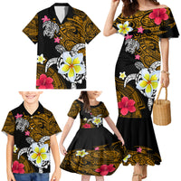 Hawaii Turtle and Tropical Flower Family Matching Mermaid Dress and Hawaiian Shirt Polynesian Pattern