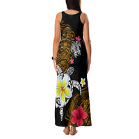Hawaii Turtle and Tropical Flower Family Matching Tank Maxi Dress and Hawaiian Shirt Polynesian Pattern