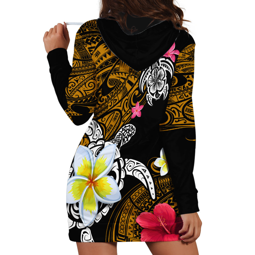 Hawaii Turtle and Tropical Flower Hoodie Dress Polynesian Pattern