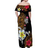Hawaii Turtle and Tropical Flower Off Shoulder Maxi Dress Polynesian Pattern