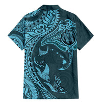 Hawaiian Manta Ray and Polynesian Tribal Tattoo Family Matching Mermaid Dress and Hawaiian Shirt Turquoise Color LT03