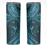 Hawaiian Manta Ray and Polynesian Tribal Tattoo Skinny Tumbler Turquoise Color