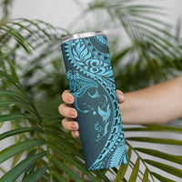 Hawaiian Manta Ray and Polynesian Tribal Tattoo Skinny Tumbler Turquoise Color
