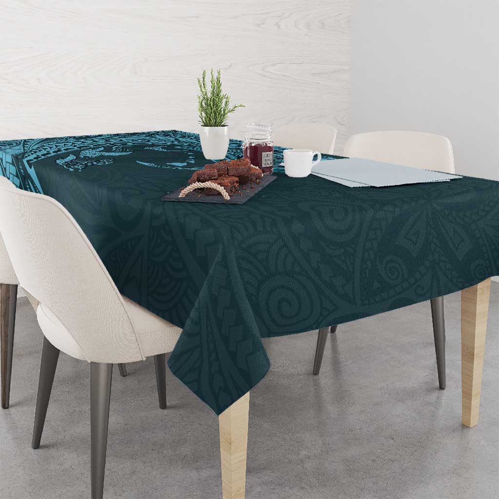Hawaiian Manta Ray and Polynesian Tribal Tattoo Tablecloth Turquoise Color LT03 - Polynesian Pride