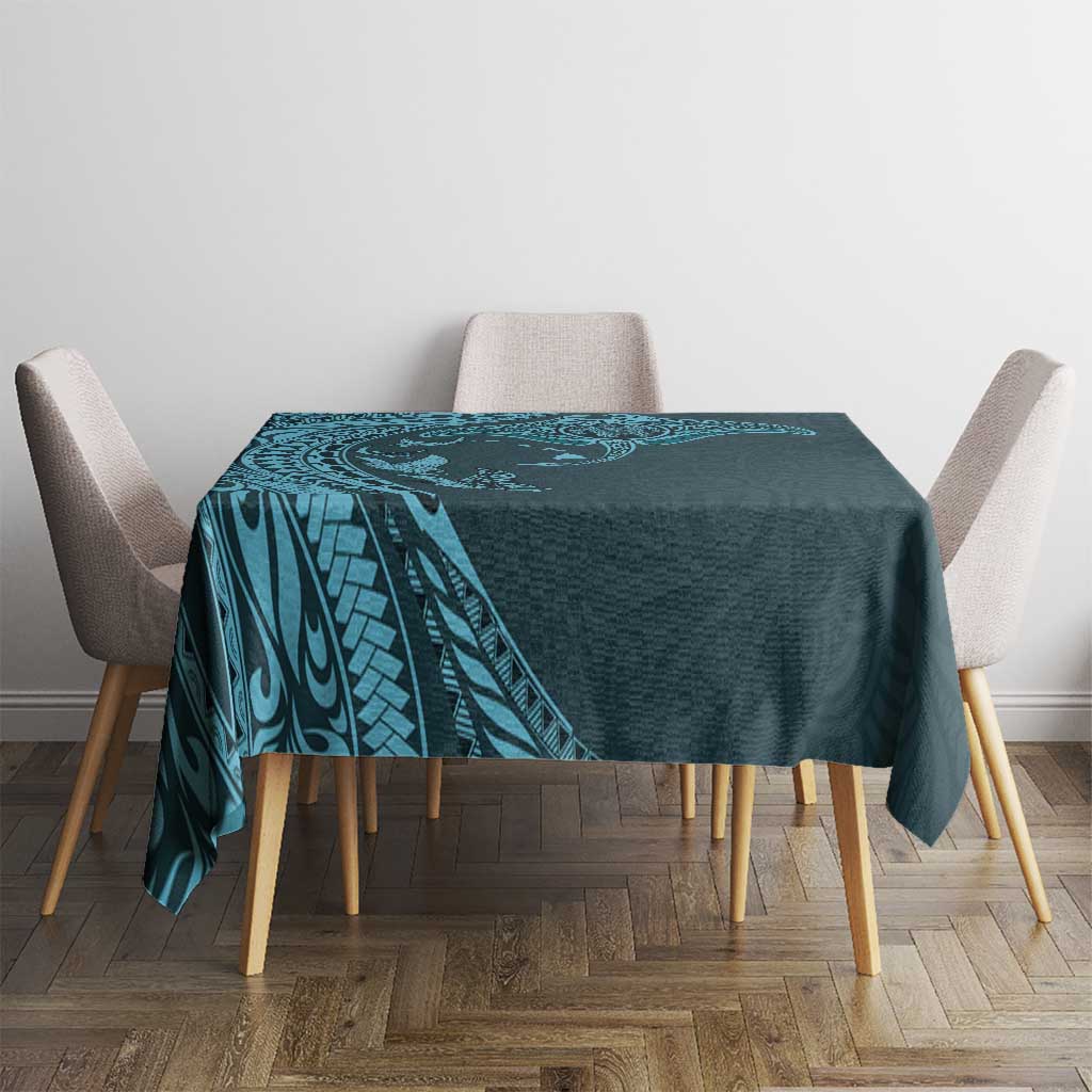 Hawaiian Manta Ray and Polynesian Tribal Tattoo Tablecloth Turquoise Color LT03 - Polynesian Pride