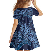 Hawaiian Manta Ray and Polynesian Tribal Tattoo Family Matching Mermaid Dress and Hawaiian Shirt Dark Navy Color LT03