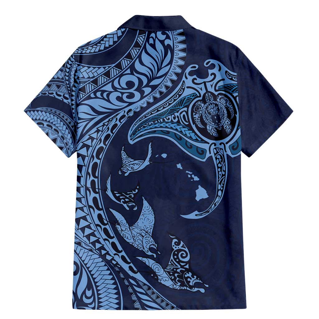Hawaiian Manta Ray and Polynesian Tribal Tattoo Family Matching Mermaid Dress and Hawaiian Shirt Dark Navy Color LT03
