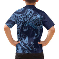 Hawaiian Manta Ray and Polynesian Tribal Tattoo Kid Hawaiian Shirt Dark Navy Color LT03
