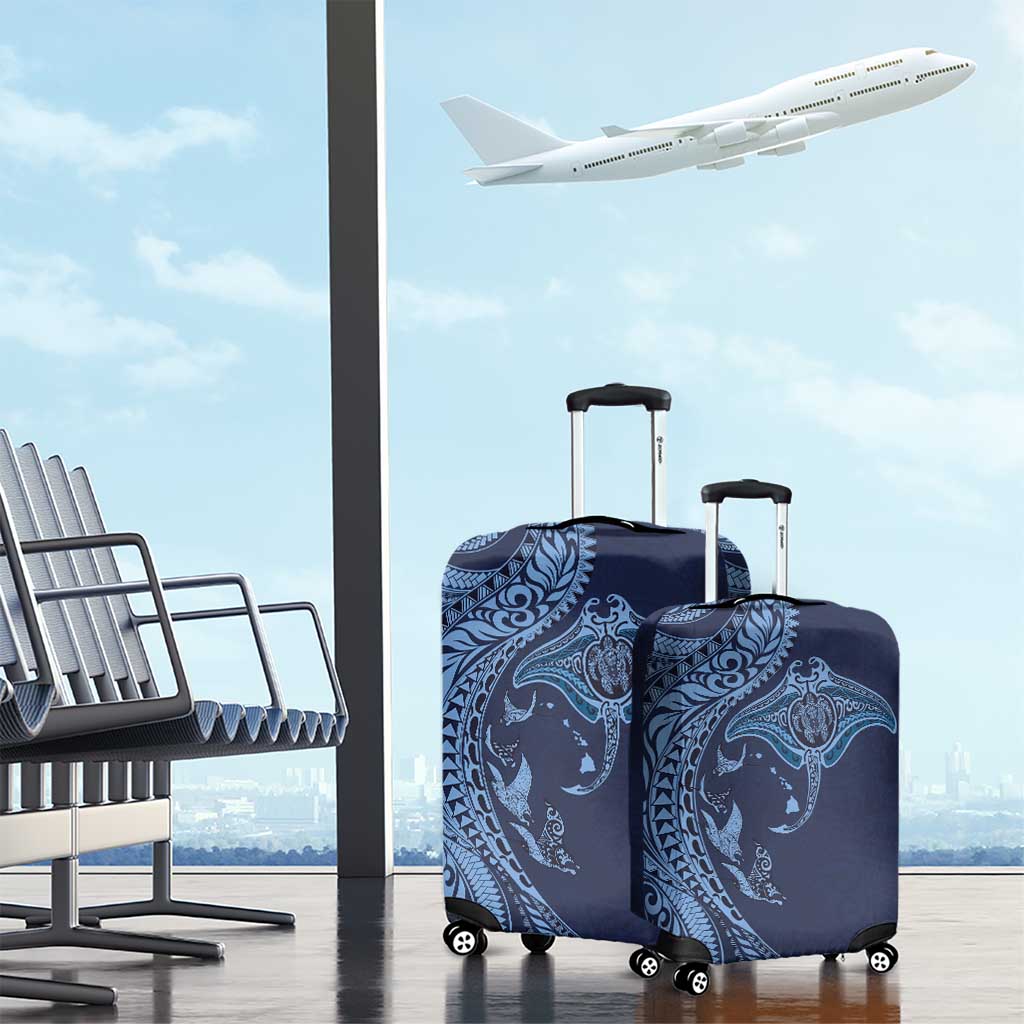 Hawaiian Manta Ray and Polynesian Tribal Tattoo Luggage Cover Dark Navy Color LT03
