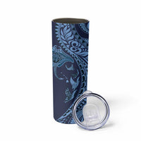 Hawaiian Manta Ray and Polynesian Tribal Tattoo Skinny Tumbler Dark Navy Color